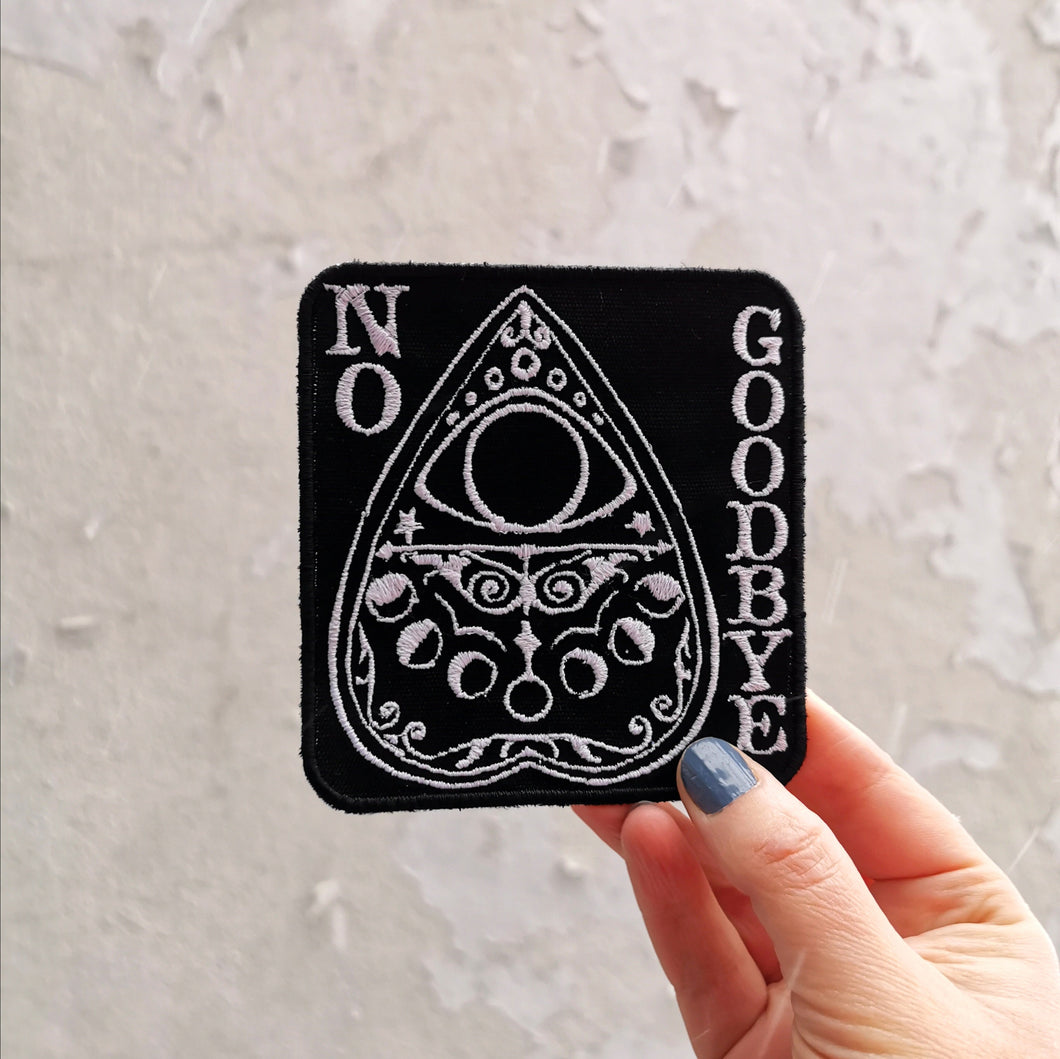 Planchette, talking board, patch NO - GOODBYE - witchcraft - witch - magic - black and white patch