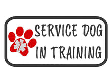 Load image into Gallery viewer, Patch Service Dog In Training with paw and medical symbol for dog vest - 3 by 6 inches - Service dog patch for working dog gear