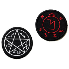 Load image into Gallery viewer, Supernatural Patches, combo - Devil&#39;s Trap and Angel Sigil patches -  Iron on patch, sew on, 2 inches diameter