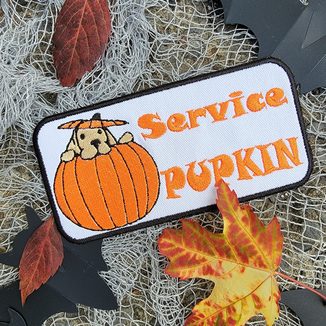 Service dog patch : SERVICE PUPKIN - hook and loop (male backing), sew on or iron on